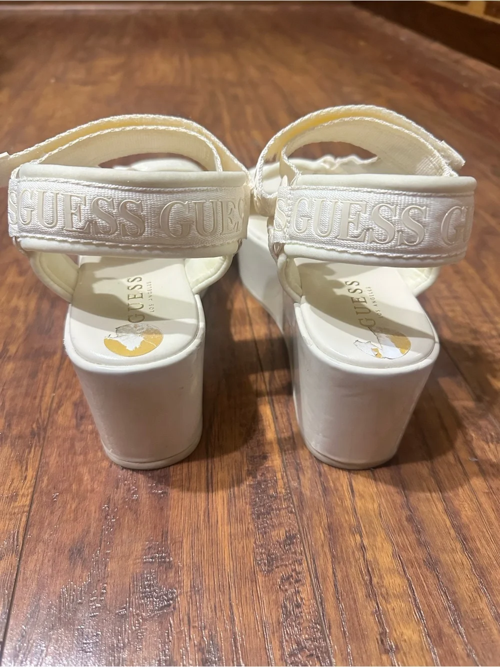 GUESS Cream Embroidered Logo Platform Sandals
